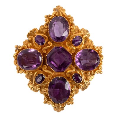 Lot 199 - An amethyst set brooch, converted from a...