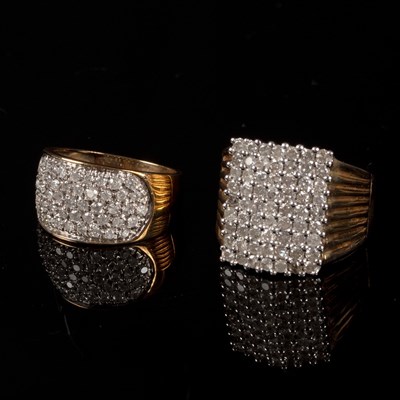 Lot 207 - Two modern pavé set diamond rings, in 9ct gold,...