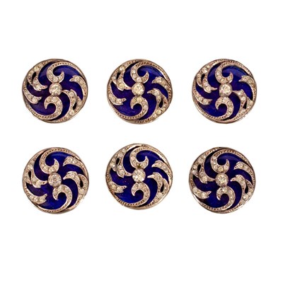 Lot 271 - A set of six paste and blue enamel buttons of...