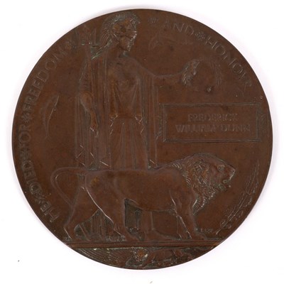 Lot 279 - WWI Memorial Plaque 'Frederick William Dunn',...