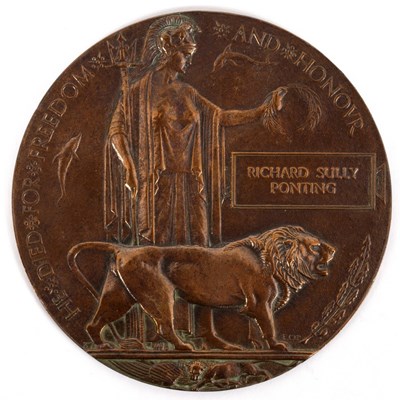 Lot 293 - WWI Memorial Plaque 'Richard Sully Ponting',...