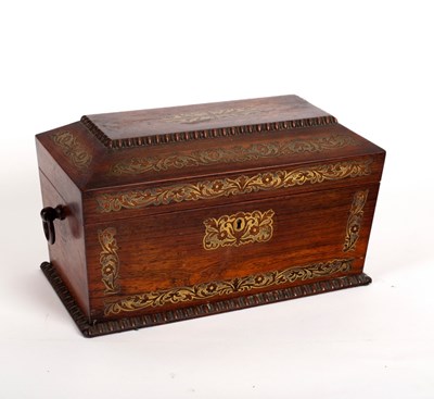 Lot 333 - A Regency rosewood tea caddy of sarcophagus...