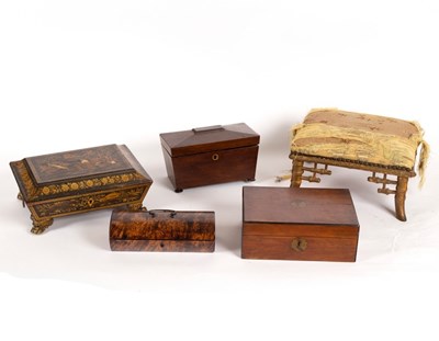 Lot 334 - A mahogany tea caddy of sarcophagus shape,...