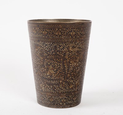 Lot 362 - A Benares metal inlaid beaker, circa 1900,...