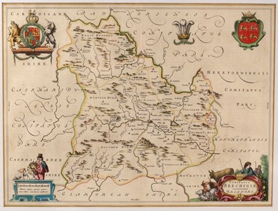 Lot 393 - John Speed/County Map of Brechiniae/hand...