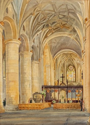 Lot 456 - Arthur Bell/Tewkesbury Abbey Interior/signed...