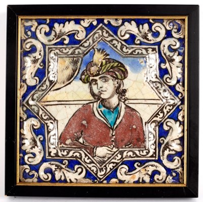 Lot 523 - A 19th Century Persian Qajar square tile...