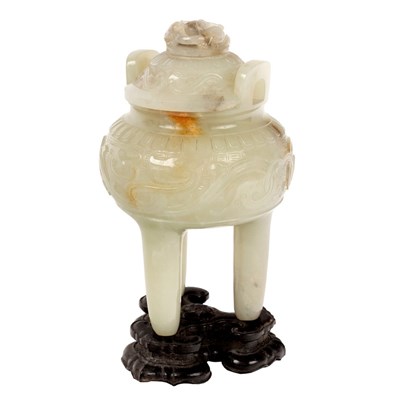 Lot 532 - A Chinese pale celadon jade censer and cover,...