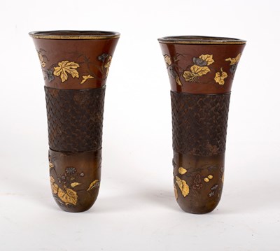 Lot 542 - A pair of Japanese copper bronze vases, lined,...