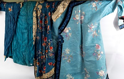 Lot 573 - A Chinese damask silk robe, 1930s and a...