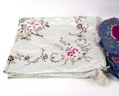 Lot 574 - A Cantonese silk embroidered bedspread and a...