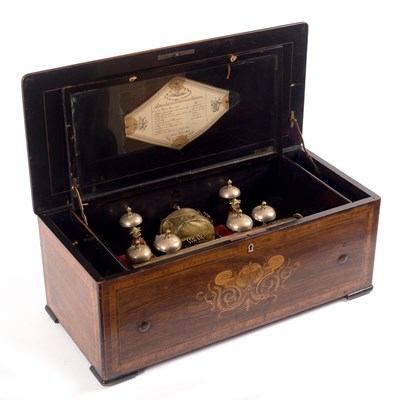 Lot 586 - A 19th Century Swiss musical box with drum and...