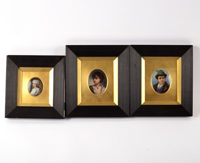 Lot 914 - Three framed porcelain plaques, probably...