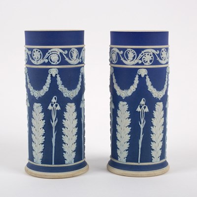 Lot 918 - A pair of Wedgwood blue Jasperware cylindrical...