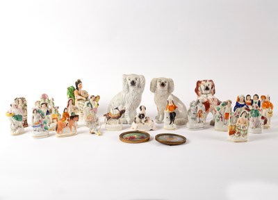 Lot 940 - Sundry miniature Staffordshire figures and...