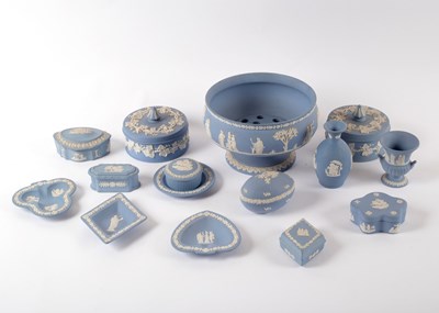 Lot 970 - A group of Wedgwood blue jasperware items to...