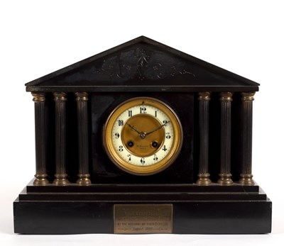 Lot 1005 - A Belgian slate architectural mantel clock...