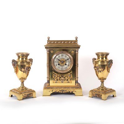 Lot 1010 - A 19th Century French clock set, the eight-day...