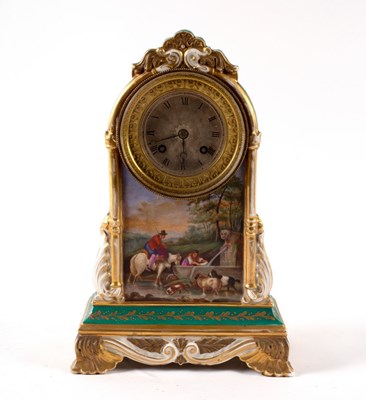 Lot 1018 - A French porcelain cased mantel clock, circa...