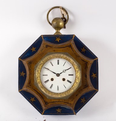 Lot 1025 - A French toleware wall clock, the octagonal...