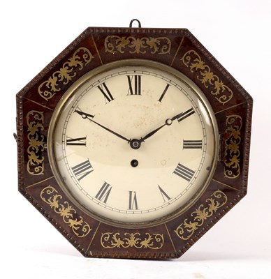 Lot 1027 - A Regency brass inlaid octagonal wall clock...