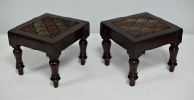 Lot 1085 - A pair of William IV stools with inset...