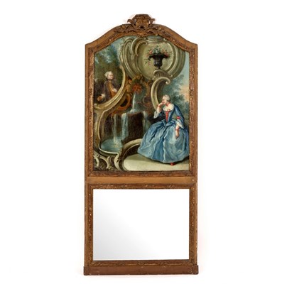 Lot 1086 - A Louis XVI style giltwood Trumeau mirror, the...