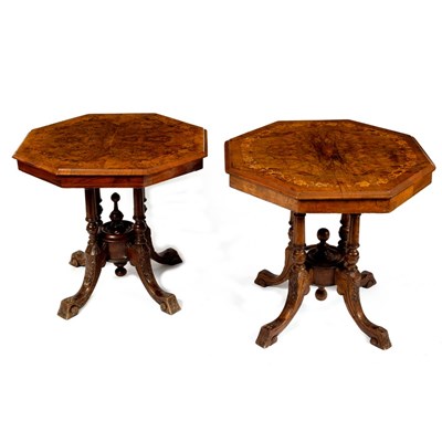 Lot 1090 - A pair of Victorian inlaid walnut octagonal...