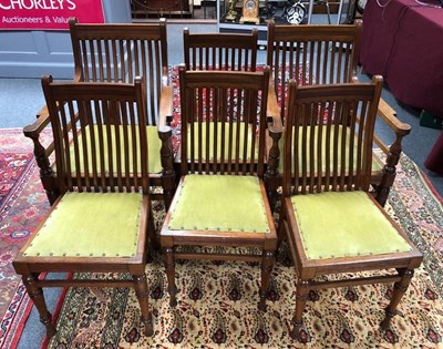 Lot 1107 - A set of six Edwardian mahogany rail back...