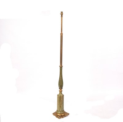 Lot 1120 - A gilt brass and simulated onyx standard lamp,...