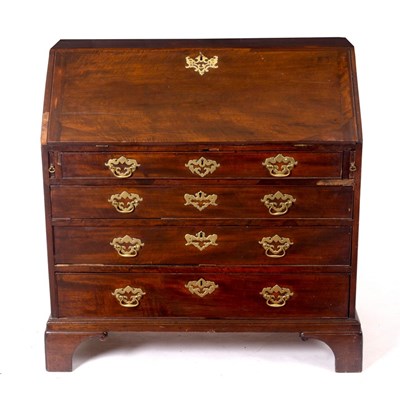 Lot 1131 - A George III mahogany bureau, the fall...