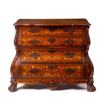 Lot 1152 - A Dutch floral marquetry chest of bombé shape,...