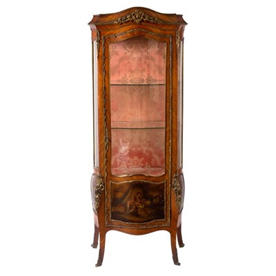 Lot 1156 - A French kingwood vitrine of serpentine...