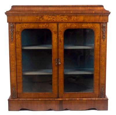 Lot 1159 - A Victorian walnut and inlaid display cabinet...