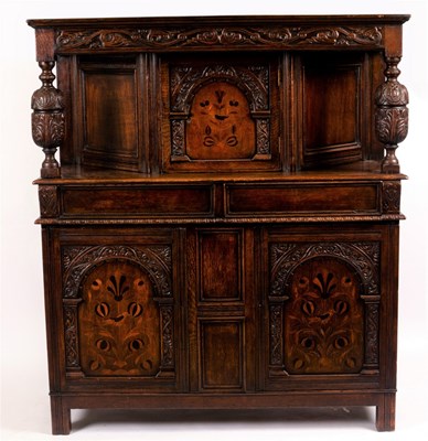 Lot 1160 - A 17th Century style oak court cupboard, the...