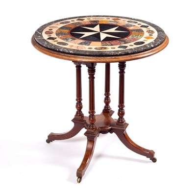 Lot 1163 - A Victorian table with pietra dura top, inlaid...