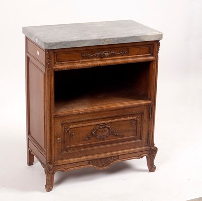 Lot 1164 - A Continental walnut bedside table with marble...