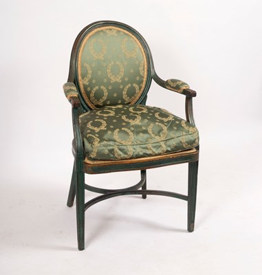 Lot 1167 - A green painted open armchair with oval back