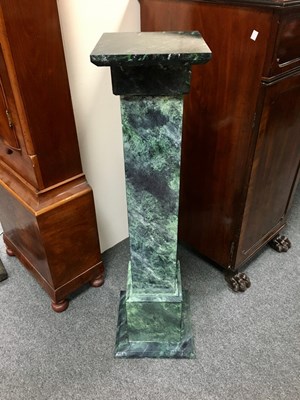 Lot 1175 - A faux marble plinth, square with green veined...