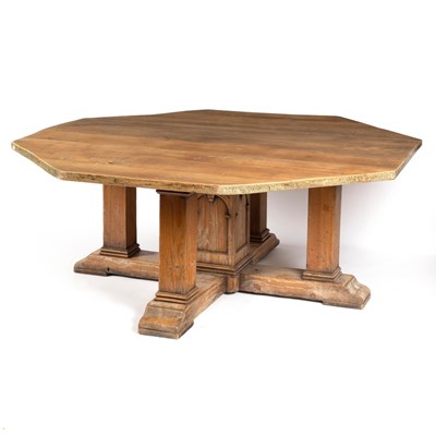 Lot 1183 - A large octagonal pine dining table, the...