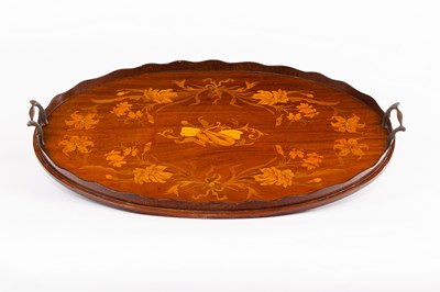 Lot 2 - An Edwardian mahogany oval tray, inlaid a...