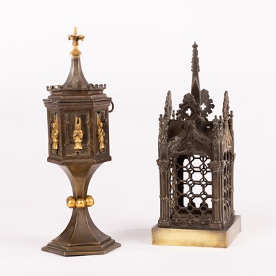 Lot 32 - A Gothic Revival candle holder modelled as a...