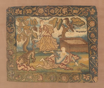 Lot 84 - A panel of late 16th Century needlework,...
