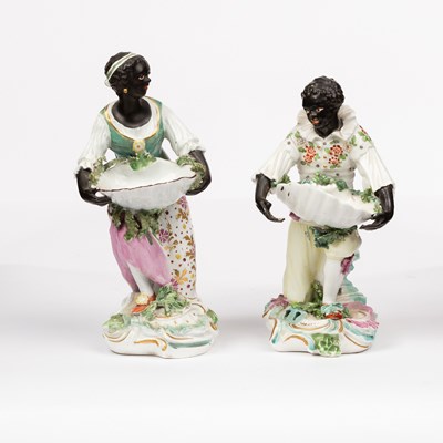 Lot 140 - Two Derby blackamoor sweetmeat figures, circa...