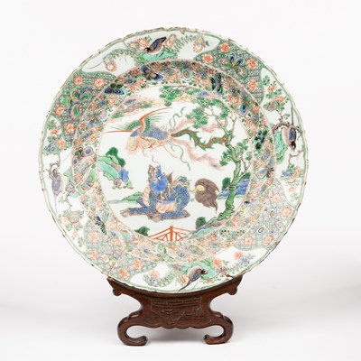 Lot 173 - A Chinese famille verte charger, Kangxi, the...