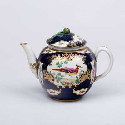 Lot 316 - A Worcester style blue scale teapot painted...