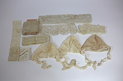 Lot 357 - Three children's lace bonnets and various...