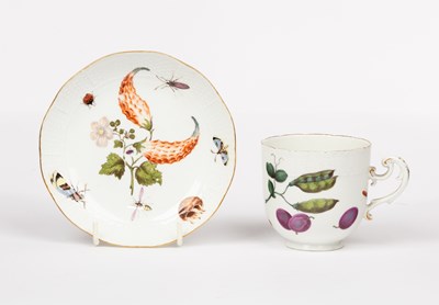 Lot 378 - A Meissen botanical coffee cup and saucer,...