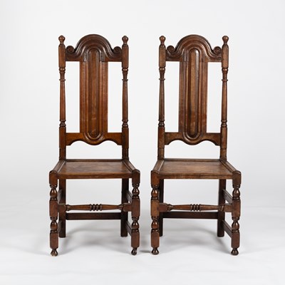 Lot 513 - A pair of oak single chairs with moulded oval...