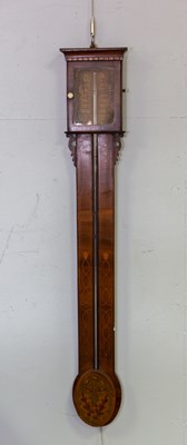 Lot 547 - A mahogany and satinwood stick barometer, G...